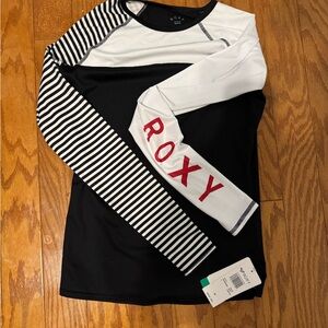 Roxy Black and White Striped Long Sleeve Rash Guard